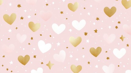 Charming Seamless Pattern of Tiny Hearts and Stars on Soft Pink Background