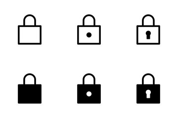 Lock icon set, flat style line and glyph vector illustrations