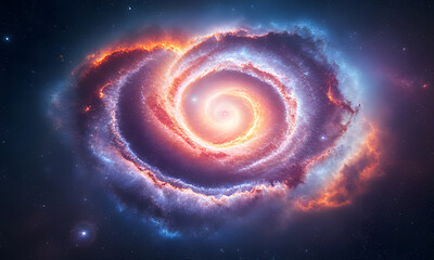 Fototapeta premium A vibrant spiral galaxy with orange and purple hues, suitable for space-themed designs, astronomy publications, or science-related projects