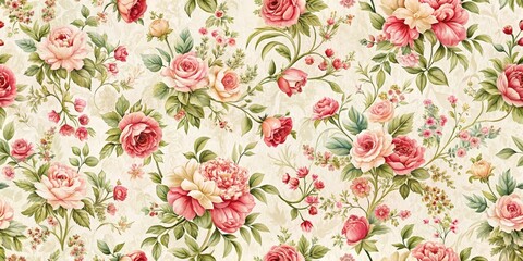 Floral Pattern, Roses, Cream Background