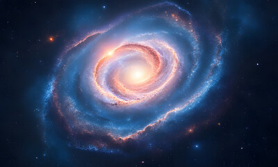 A vibrant spiral galaxy with orange and purple hues, suitable for space-themed designs, astronomy publications, or science-related projects