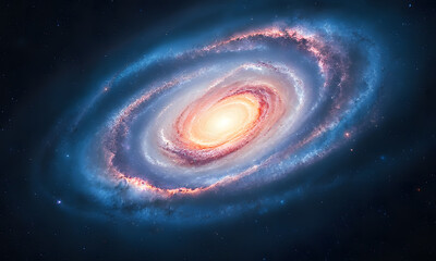 A vibrant spiral galaxy with orange and purple hues, suitable for space-themed designs, astronomy publications, or science-related projects