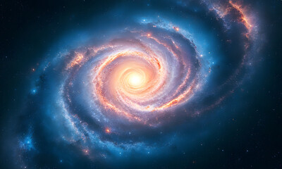 A vibrant spiral galaxy with orange and purple hues, suitable for space-themed designs, astronomy publications, or science-related projects
