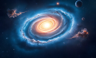 Fototapeta premium A vibrant spiral galaxy with orange and purple hues, suitable for space-themed designs, astronomy publications, or science-related projects