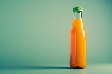 High Detail Picture of a Bottle of Orange Liquid with a Green Cap on it