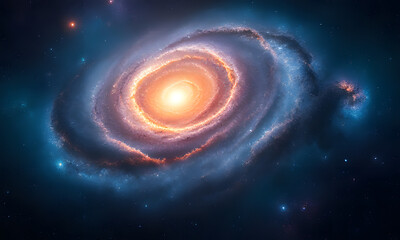 Fototapeta premium A vibrant spiral galaxy with orange and purple hues, suitable for space-themed designs, astronomy publications, or science-related projects