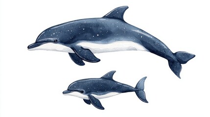 Watercolor dolphins on white background: playful marine life illustration