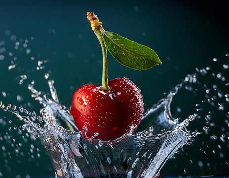 Cereza en agua fresca con salpicaduras