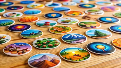 Candid Photo: 24 Round Stickers on a Surface, Product Mockup, Label Template, Packaging Design