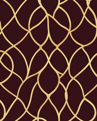 Fototapeta premium Elegant Golden Abstract Pattern on Maroon Background: A Luxurious Seamless Design for Textiles and Decor