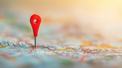 A red location pin identifies a precise spot on a detailed map under natural daylight, indicating a focused navigation point