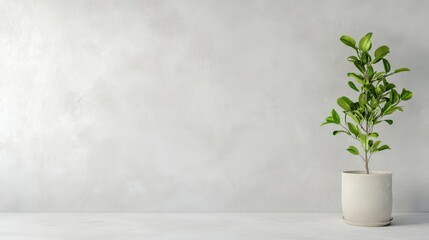 Minimalist green potted plant on light textured background