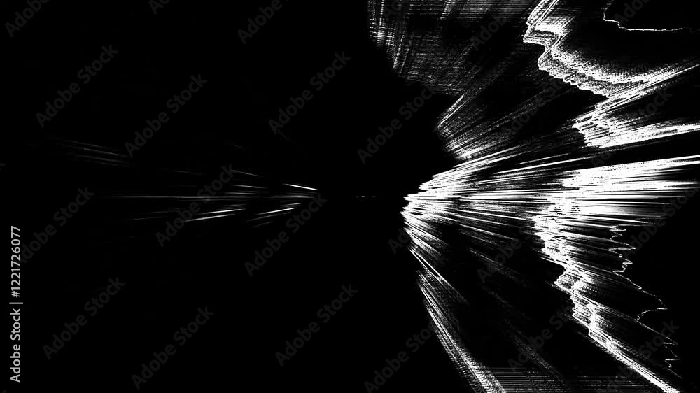 Poster white light beams with a sketchy style animation on a black background
