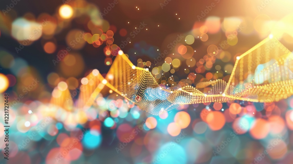 Poster digital representation showcases financial data trends with colorful bokeh effects and intricate pat