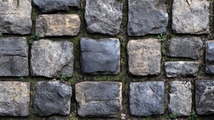 Stone Wall Texture With Moss And Small Plants