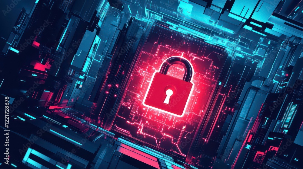 Poster a digital padlock symbolizing cybersecurity and the protection of sensitive data in a technological 