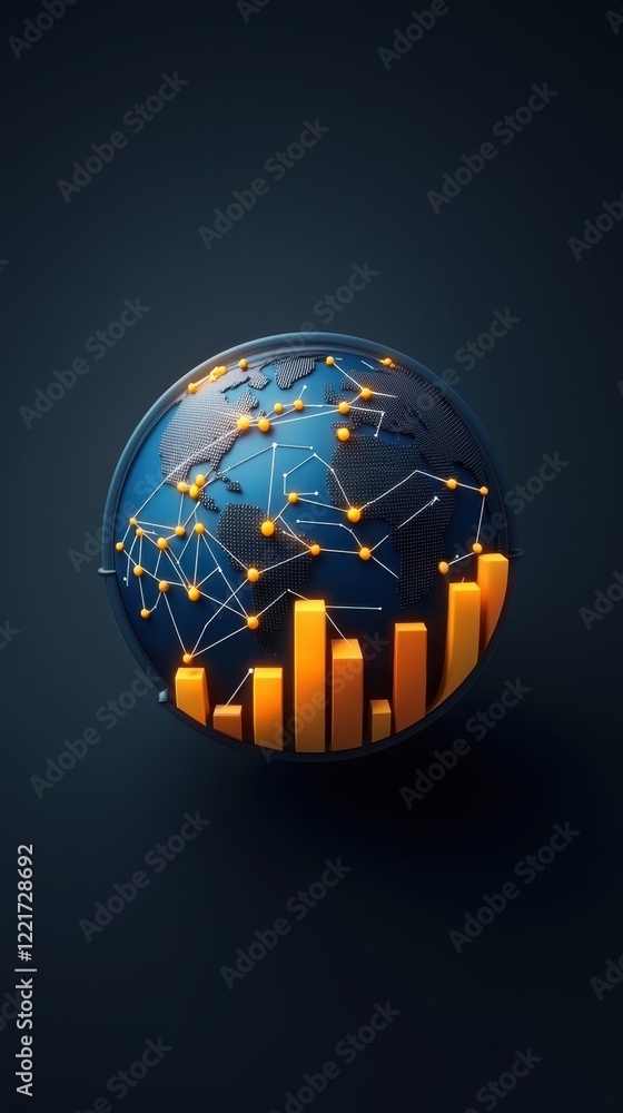 Poster business startup plan resources concept. a digital globe with network connections and rising bar gra