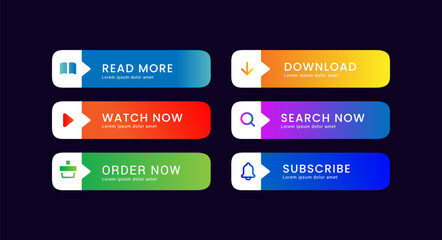 collection of various web button template download order now learn now watch for ui ux concept