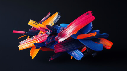 Obraz premium abstract brushstrokes with bold gradient hues, scattered dynamically on a dark background 