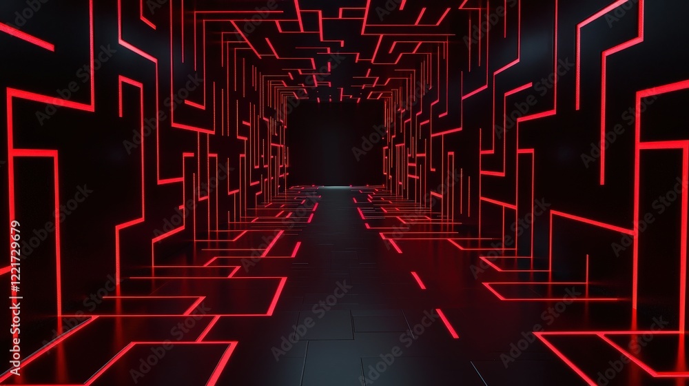 Poster abstract maze glowing in a virtual reality simulation