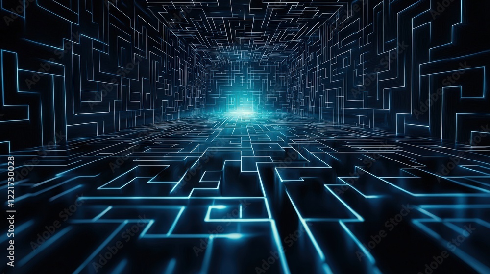 Poster abstract maze glowing in a virtual reality simulation