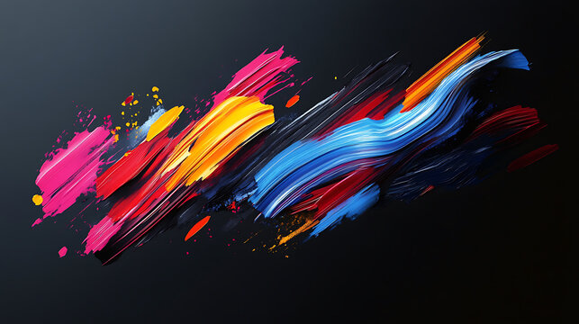 3D brushstrokes, displayed in an abstract layout with overlapping elements on a black backdrop 
