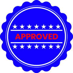Vector graphic of blue approved badge.