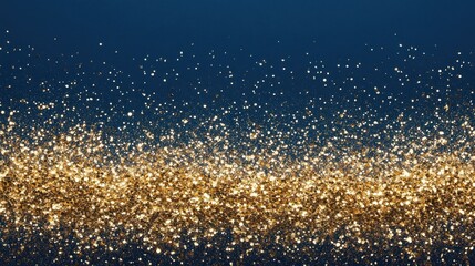 Golden glitter falling on dark blue background; celebratory design