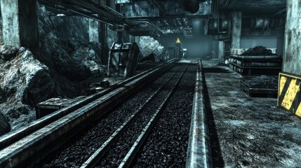 Naklejka premium Underground coal mine conveyor transport