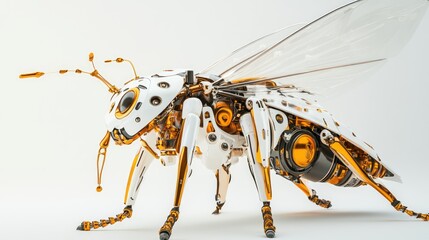 Futuristic insect robot revolutionizing modern science isolated on a white background
