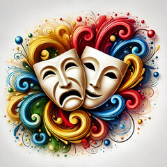 Vibrant Theater Masks with Colorful Swirls