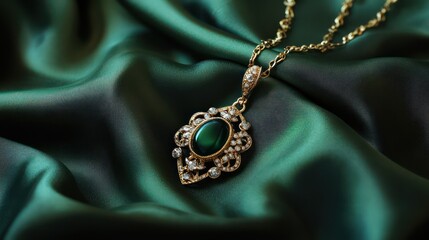 Elegant pendant on luxurious green silk, celebrating womens achievements and empowerment on March 8th