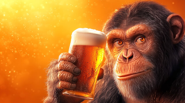 Monkey enjoying a cold beer in a warm setting