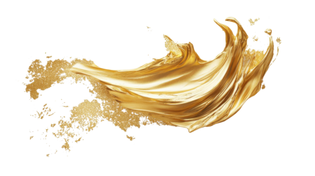 Gold paint splash on transparent background