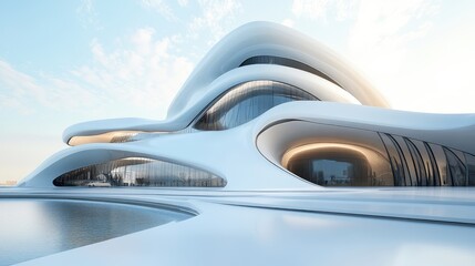 Obraz premium Futuristic white abstract architecture with lines and curves