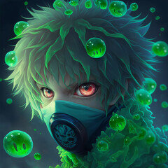 green alien with a mask, Background Concept, artwork and digital art, Illustration, wallpaper, painting Abstract luxury, Mockup, generative AI