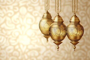 Obraz premium Elegant Gold Lanterns Hanging Islamic Ramadan Decor