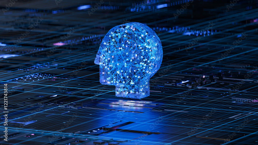 Aufkleber ai brain on circuit board symbolizes intelligence and technology integration. 3d rendering, conceptu