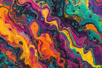 Vibrant abstract swirl of colors in a fluid art style, showcasing dynamic movement and depth
