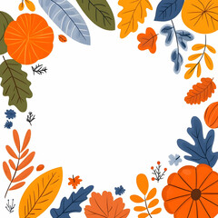 Autumn leaves frame, white background, design element