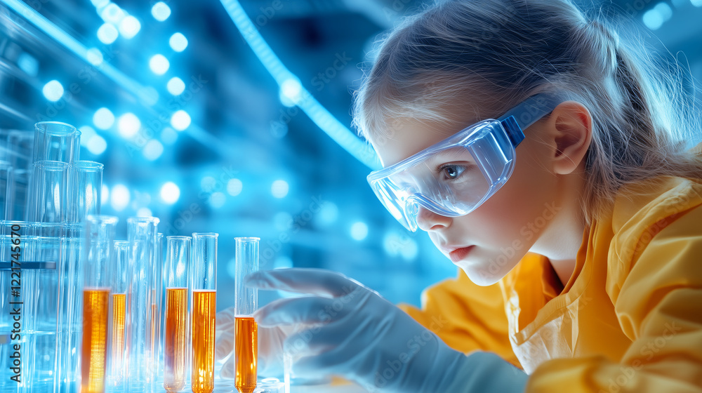Poster young scientist conducting experiments in a laboratory setting
