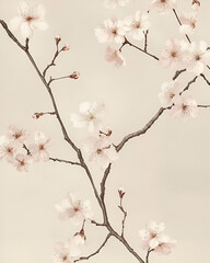 Fototapeta premium Delicate cherry blossoms in soft pastel tones, showcasing their gentle beauty and serene nature. Perfect for spring themes.