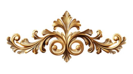 Gold floral ornament on transparent background