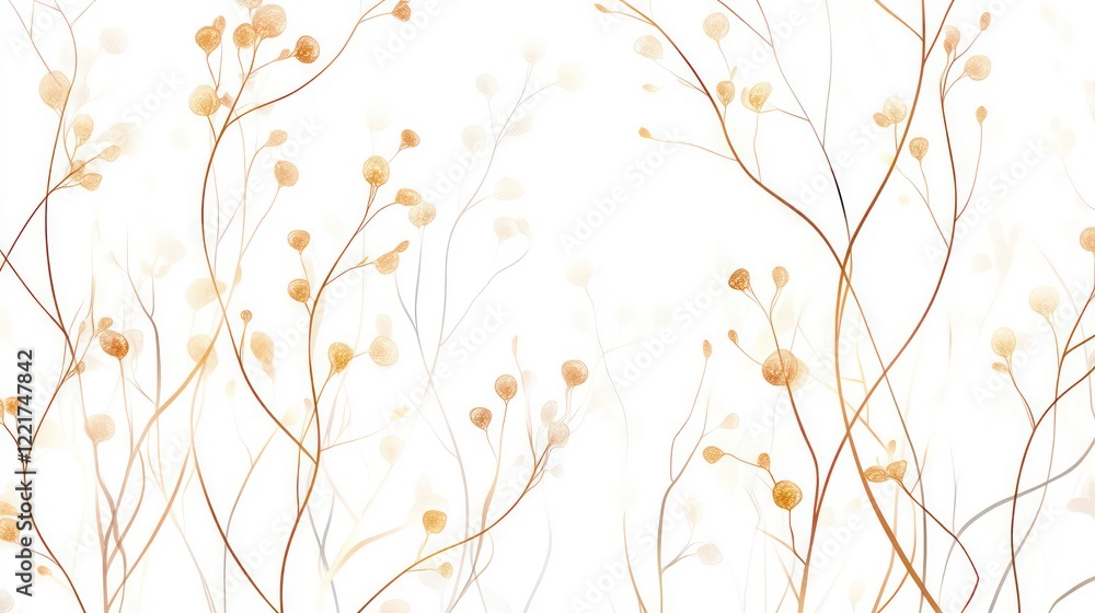 Poster a minimalistic white background with delicate gold and rose gold abstract lines forming a continuous