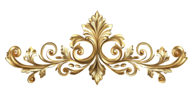 Gold floral ornament on transparent background