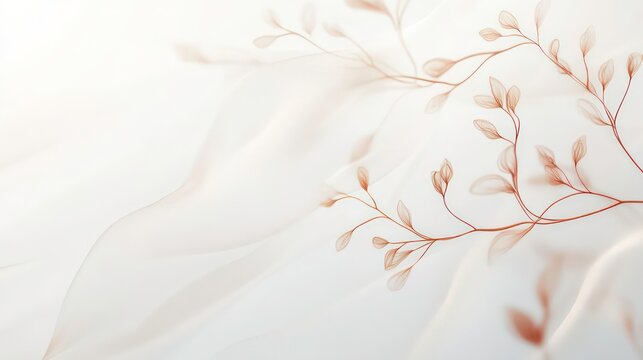 A minimalistic white background with delicate gold and rose gold abstract lines forming a continuous floral vine pattern, symbolizing growth and beauty.