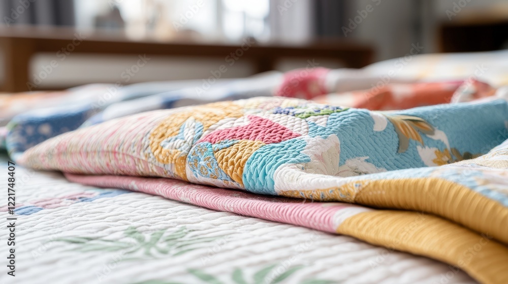 Poster close-up of an artistic design with vibrant fabric patterns.