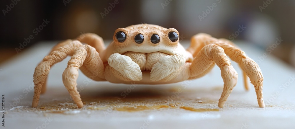 Wall mural macro close up of a mysterious eight eyed arachnid creature crawling on the dry desert sand this str