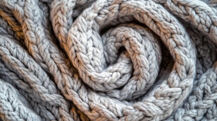Obraz premium Cozy Close-Up of Soft Gray Knitted Wool Yarn in Spiral Design
