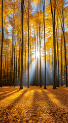 Fototapeta premium Autumn sun rays forest path (3)